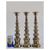 Very Nice Mid Century Brass Candle Stand Set of 3 - 15"