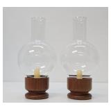 Mid Century Danish Modern Teak Wood & Glass Candle Lamps