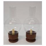 Mid Century Danish Modern Teak Wood & Glass Candle Lamps