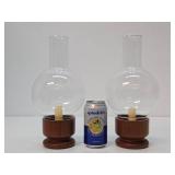 Mid Century Danish Modern Teak Wood & Glass Candle Lamps