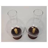 Mid Century Danish Modern Teak Wood & Glass Candle Lamps