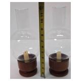 Mid Century Danish Modern Teak Wood & Glass Candle Lamps