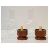 Mid Century Danish Modern Teak Wood & Glass Candle Lamps
