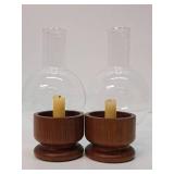 Mid Century Danish Modern Teak Wood & Glass Candle Lamps