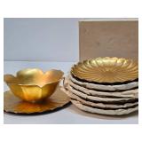 Set of NOS Mid Century Gold Plates etc w/Original Receipt