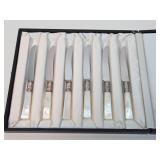 Unused Vintage Mother of Pearl & Sterling Silver Knife Set - Marhill - New York