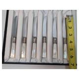 Unused Vintage Mother of Pearl & Sterling Silver Knife Set - Marhill - New York