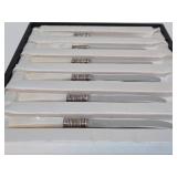 Unused Vintage Mother of Pearl & Sterling Silver Knife Set - Marhill - New York