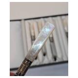 Unused Vintage Mother of Pearl & Sterling Silver Knife Set - Marhill - New York