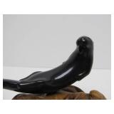 Signed JOHN PERRY Seal Sculpture on Burled Wood Base
