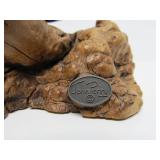 Signed JOHN PERRY Seal Sculpture on Burled Wood Base