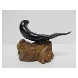 Signed JOHN PERRY Seal Sculpture on Burled Wood Base