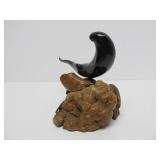 Signed JOHN PERRY Seal Sculpture on Burled Wood Base