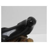 Signed JOHN PERRY Seal Sculpture on Burled Wood Base