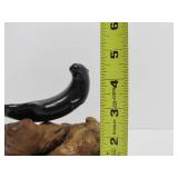 Signed JOHN PERRY Seal Sculpture on Burled Wood Base
