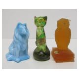 3 Vintage Mid Century Glass Animals - Dog Cat & Owl