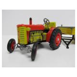 Mint in Box Tin Litho Schylling Tractor & Trailer Windup Toy