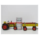 Mint in Box Tin Litho Schylling Tractor & Trailer Windup Toy