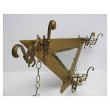 Original Antique Triangular Gilt Metal Hat Rack w/Mirror