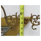 Original Antique Triangular Gilt Metal Hat Rack w/Mirror