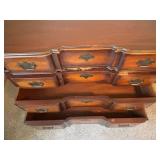 Antique Mahogany 12-Drawer Dresser with Mirror - Brass Pull Handles