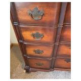Antique Mahogany 12-Drawer Dresser with Mirror - Brass Pull Handles