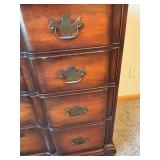 Antique Mahogany 12-Drawer Dresser with Mirror - Brass Pull Handles