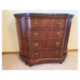 Marble-Top Dresser - 4-Drawer Curved Front, Walnut Finish, Brass Hardware