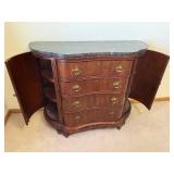 Marble-Top Dresser - 4-Drawer Curved Front, Walnut Finish, Brass Hardware