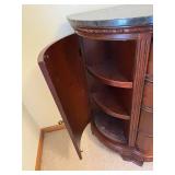 Marble-Top Dresser - 4-Drawer Curved Front, Walnut Finish, Brass Hardware