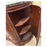 Marble-Top Dresser - 4-Drawer Curved Front, Walnut Finish, Brass Hardware