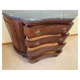 Marble-Top Dresser - 4-Drawer Curved Front, Walnut Finish, Brass Hardware