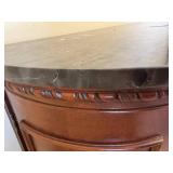 Marble-Top Dresser - 4-Drawer Curved Front, Walnut Finish, Brass Hardware