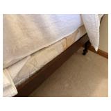 Antique Dark Wood Four-Poster Bed - Full Size with White Quilted Bedding