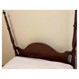 Antique Dark Wood Four-Poster Bed - Full Size with White Quilted Bedding