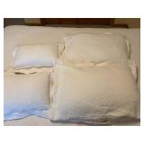 Antique Dark Wood Four-Poster Bed - Full Size with White Quilted Bedding