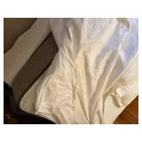 Antique Dark Wood Four-Poster Bed - Full Size with White Quilted Bedding