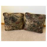 Woodland Scene Tapestry Throw Pillows - Moose & Deer Forest Pair