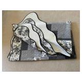 Full-size Gray-Scale Patchwork Quilt Throw - Floral Border, Scalloped Edge