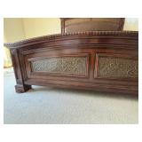 Bed with Ornate Carved Wood Headboard & Footboard - King