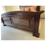 Bed with Ornate Carved Wood Headboard & Footboard - King