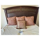Bed with Ornate Carved Wood Headboard & Footboard - King