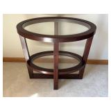Espresso Oval Glass-Top End Table - 2-Tier With Tempered Glass