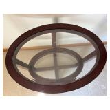 Espresso Oval Glass-Top End Table - 2-Tier With Tempered Glass