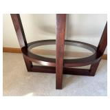 Espresso Oval Glass-Top End Table - 2-Tier With Tempered Glass