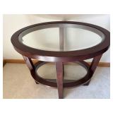 Espresso Oval Glass-Top End Table - 2-Tier With Tempered Glass