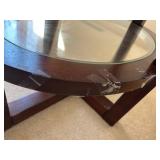 Espresso Oval Glass-Top End Table - 2-Tier With Tempered Glass