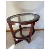 Espresso Oval Glass-Top End Table - 2-Tier With Tempered Glass