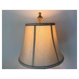 Ornate Carved Pedestal Table Lamp - Beige Fabric Shade, Bronze Finish