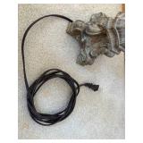 Ornate Carved Pedestal Table Lamp - Beige Fabric Shade, Bronze Finish